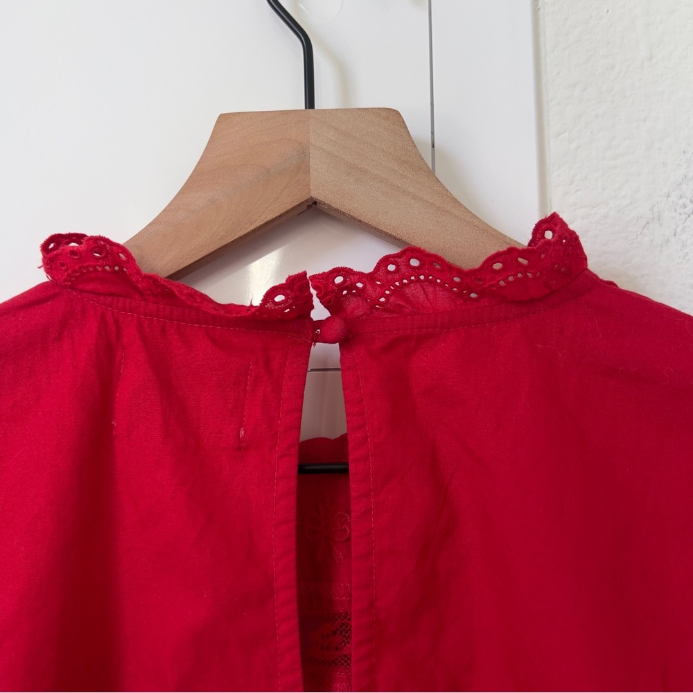 NWOT Damson Madder Clancy Embroidered Long-Sleeve Mini Dress in Red - Picture 7 of 13